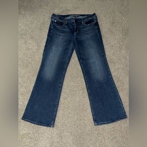 American Eagle Stretch Favorite Boyfriend Dark Wash Wide Leg Jeans Sz 14 Regular